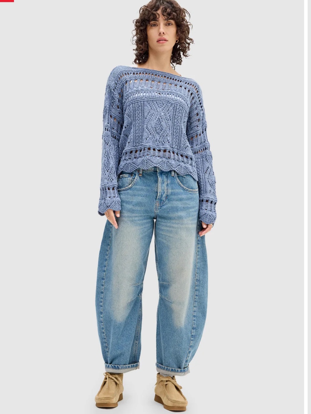 BDG Urban Outfitters Horseshoe Barrel Jeans Distressed Cinch Back Mid Blue - 26